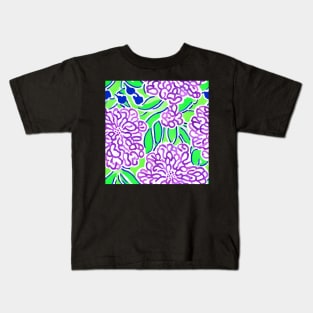 Seventies style lime green, purple and blue oversized florals Kids T-Shirt